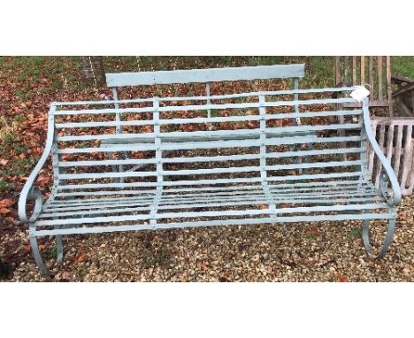 A circa 1900 slatted iron garden bench, 181.5 cm wide