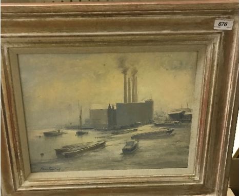 JAMES T WATTS "Before sunrise Dordrecht", watercolour study, signed lower right, bears label verso, approx 41.5 cm x 47.5 cm 