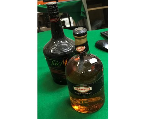 One bottle Drambuie Black Ribbon 15 Year Old Scotch Malt Whisky liqueur, limited release No. 02928, 1l, together with one bot