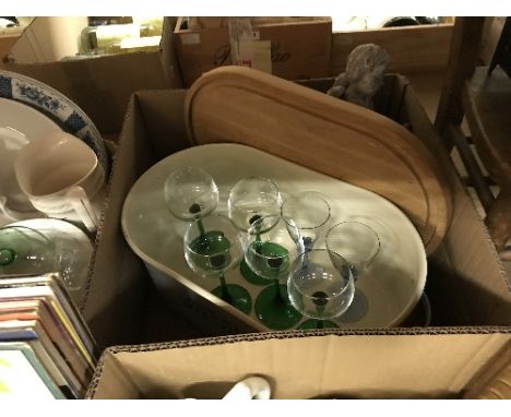 Five boxes of sundry china, glass to include a Haviland Limoges, Tout Venant part tea service, a Typhoon bread bin, a collect