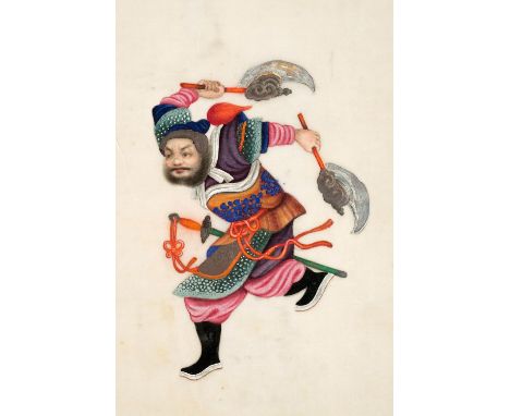 Chinese Export School. Album of pith paintings, Yut Shing, Canton, 19th century, 12 miniatures in watercolour and bodycolour 