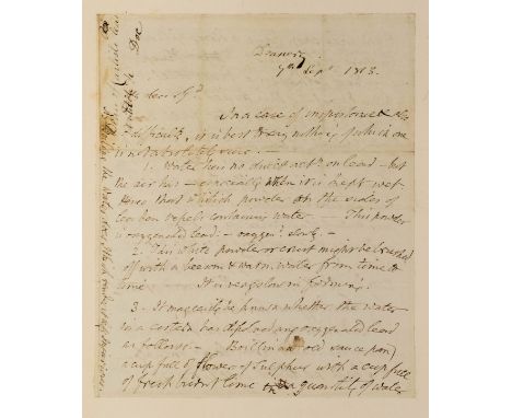 * Milner (Isaac, 1750-1820). Autograph letter describing experiments to identify the cause of Oxidisation of Lead, Deanery (C