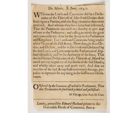 English Civil War. Die Martis, 8. Junii, 1647. A declaration of the Lords and Commons assembled in Parliament, for making voi