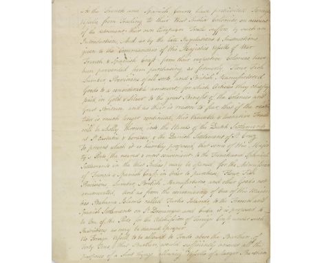 * West Indies Trade. Manuscript report by Andrew Symmer, King's agent for the Turks Islands, circa 1767, 2 pp., old fold, pap