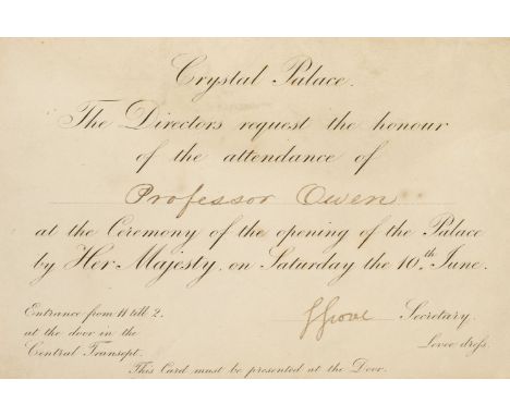 Crystal Palace. Programme of the Opening of the Crystal Palace, on Saturday the 10th of June, 1854, 4pp. printed on blue pape