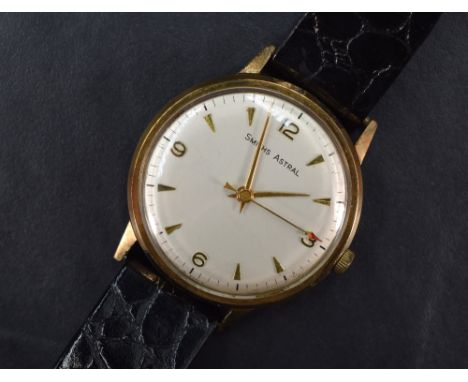 A gent's 9ct gold Smiths Astral manual wrist watch having Arabic quarter numerals and baton dial with red pointer sweeping se