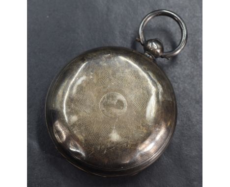 A Victorian silver key wound open face pocket watch, the white dial with Roman numerals and subsidiary dial, having engine-tu