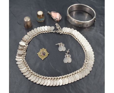A small selection of HM silver and white metal jewellery, some stamped silver, including hinged bangle, collarette necklace a