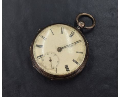 A Victorian silver open face key wound pocket watch, the white dial with Roman numerals and subsidiary dial having engine tur