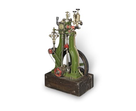 A Good Large Model Of A Single Cylinder Inverted Vertical Steam Engine, English, dated 1888,the slide valve chest fixed with 