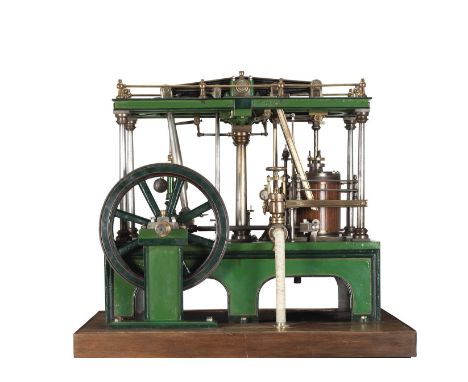 A Well-Engineered Model of a Rotative Beam Steam Engine,  English, mid-19th century, with mahogany-lagged single slide-valve 
