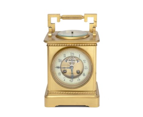 A 20th century French travelling mantel clock with aneroid barometer to the topthe movement numbered 3482the case surmounted 