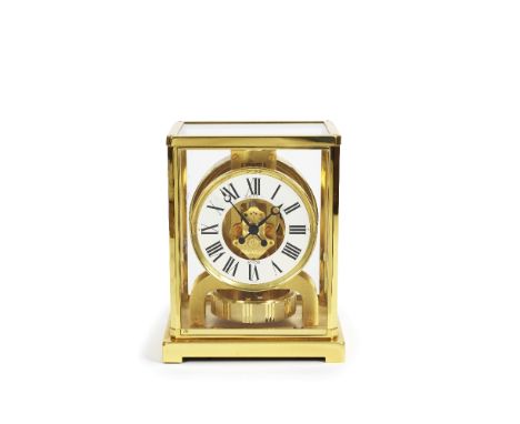 A late 20th century lacquered brass Atmos timepiececirca 1981, the dial signed Jaeger Le Coultre, Atmos, Swiss, and numbered 