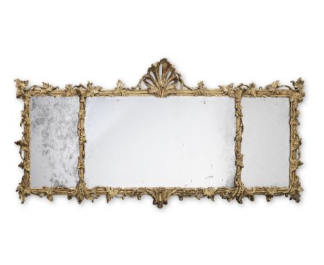 A second quarter 19th century giltwood triple-plate overmantel landscape mirrorin the George II styleThe bevelled plates with