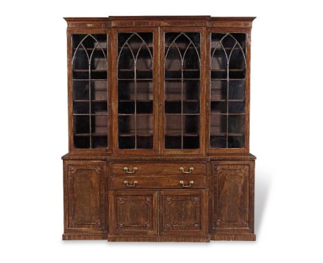 A George III mahogany breakfront secretaire bookcase1785-1800, probably by GillowsThe ogee moulded cornice above four segment