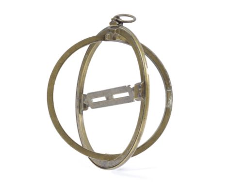 A Brass Ring Dial, English, mid-18th century,with suspension loop, hour scale engraved with Roman numerals, bridge with pin-h