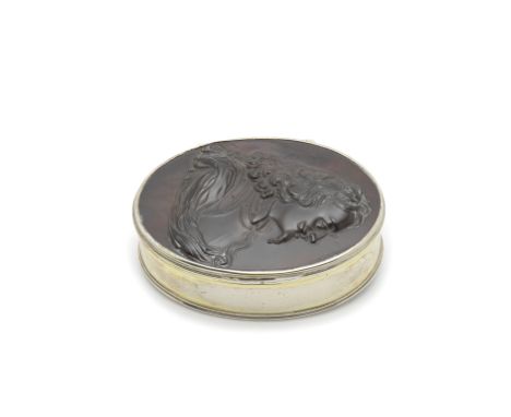 An early 18th century  silver-mounted pressed tortoiseshell snuff boxthe tortoiseshell cover marked OB, for John Obrisset (17