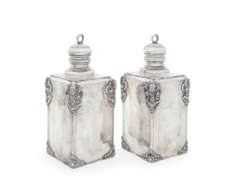 A pair of continental silver large flaskspossibly 17th or 18th century Spanish Rectangular square form, plain polished, with 