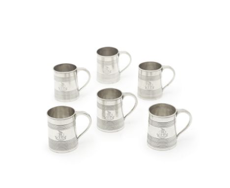 A Victorian set of six silver whiskey tot cupsRobert Roskell, Alan Roskell &amp; John Mortimer Hunt, London 1887,Each formed 