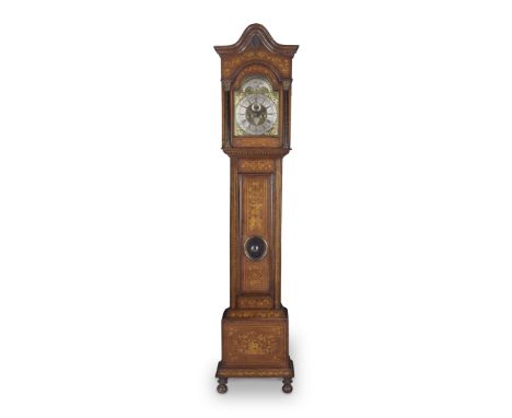 A late 18th century Dutch floral marquetry and barbers pole strung and brass mounted and inlaid longcase clock with moonphase