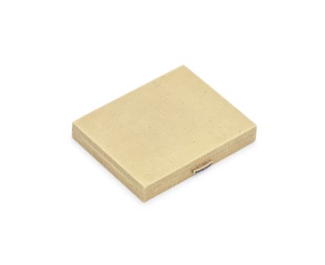 An 18 carat gold compact with gem set catchmaker Kw, London 1962, signed Kutchinsky LondonWith all-over fine textured surface