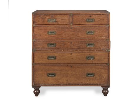 A late Victorian brass mounted camphorwood or teak campaign chestCirca 1900, made or originally retailed by Army & Navy C.S.L