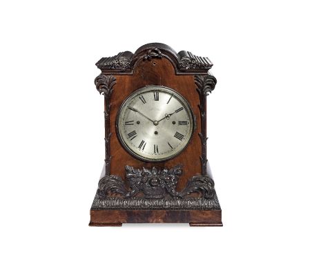 A mid 19th century mahogany chiming bracket clockthe arched rectangular case with applied floral and foliate decoration,to th