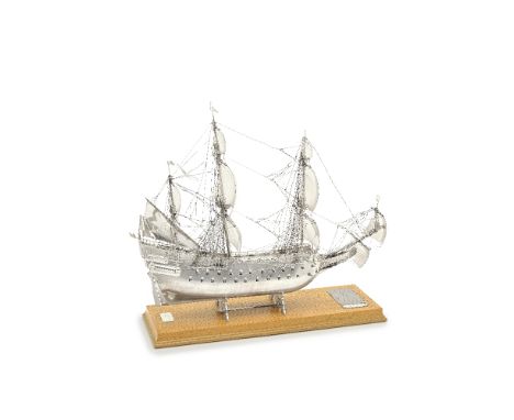 An exceptional large modern silver bespoke model of the 17th century Swedish galleon VasaAsprey &amp; Garrard, London, with 2