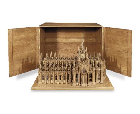 A large and impressive late 19th/early 20th century  carved and stained limewood architectural model of the Duomo in Milantog