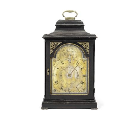 A late 18th century ebonised musical table clock with six tune selectionsigned William Jones, Londonthe bell top case surmoun