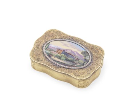 A 19th century Italian gold and enamel mounted 'Real Castello di Aglie' snuff boxmark to the side suggesting second standard,
