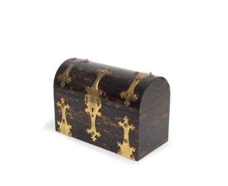 A Victorian coromandel and brass bound stationary box together with a similar period rosewood and mother of pearl inlaid work
