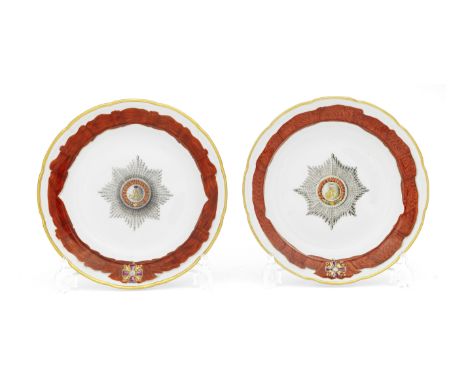 Two porcelain soup plates from the service for the imperial order of St Alexander NevskyImperial Porcelain Factory, St. Peter