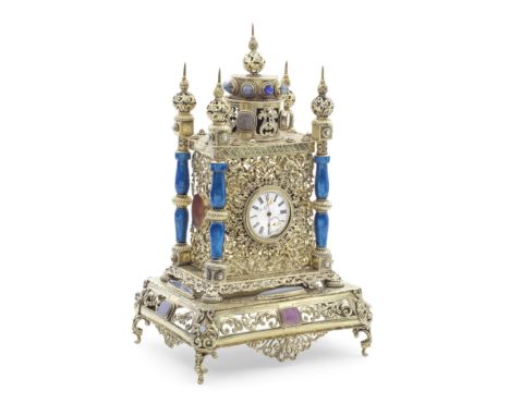 A late 19th century Austro-Hungarian silver gilt, gem-set and enamel timepiecedial signed Kaul Constantin (fl. 1860s), Pest, 