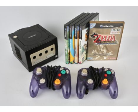 Nintendo GameCube Console [Black] with 2 third-party controllers and 5 games (PAL) and US power supply Games include: The Leg