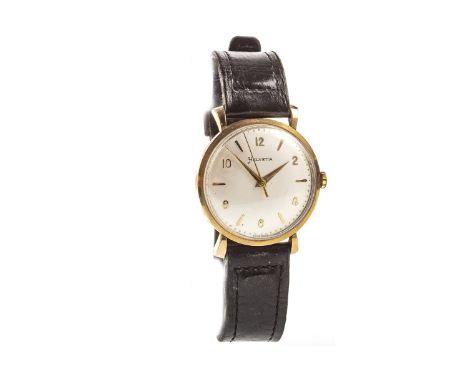 GENTLEMAN'S HELVETIA NINE CARAT GOLD MANUAL WIND WRIST WATCH, mid-twentieth century, signed Helvetia 17 jewel movement, the r