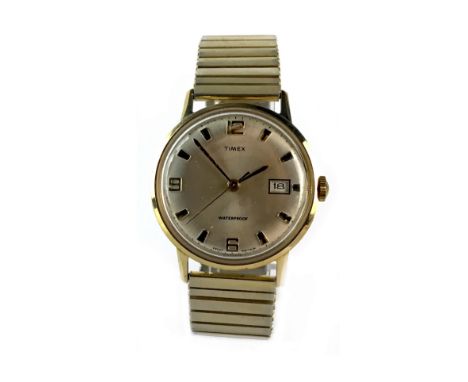 GENTLEMAN'S TIMEX GOLD PLATED MANUAL WIND WRIST WATCH, the round buff dial with applied Arabic numerals wedge hour markers, o