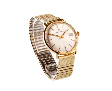 GENTLEMAN'S ETERNA-MATIC NINE CARAT GOLD MANUAL WIND WRIST WATCH, the round white dial with applied gold coloured baton hour 