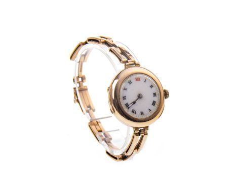 LADY'S ROLEX EARLY TWENTIETH CENTURY NINE CARAT GOLD MANUAL WIND WRIST WATCH, signed Rolex movement, the round white enamel d