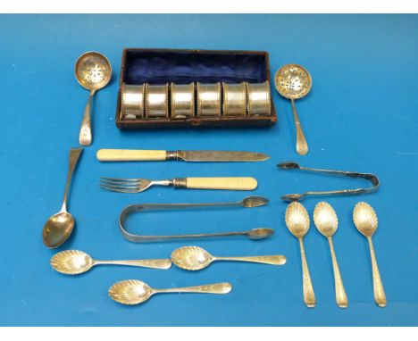 A quantity of bright cut and other hallmarked silver cutlery, 146g, together with a hallmarked silver bladed knife and fork, 