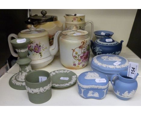 Mixed ceramics including Wedgwood Jasperware and Carltonware biscuit barrel, jug and teapot etc