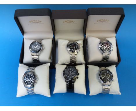 Six Rotary Aqua Speed and similar gents Rolex-style chronograph wristwatches, all in original boxes