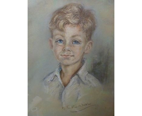 Mary Forestier Walker: Pastel portrait of a young boy in ornate gilt frame (49 x 39cm) 