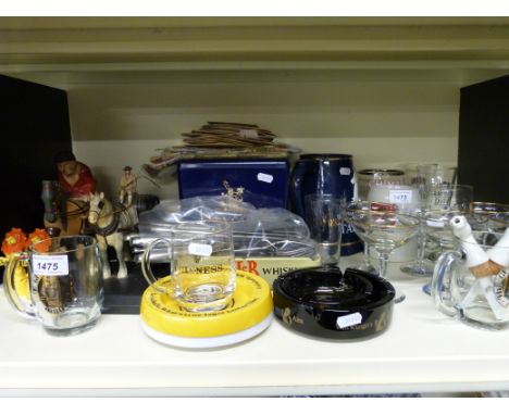 A large collection of brewery-related items including a model of a Whitbread dray, a hunting figure, Babycham and Guinness gl