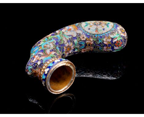 A Russian silver gilt and enamel cane/ stick handle decorated with polychrome shaded enamel flowers, second Kokoshnik mark an