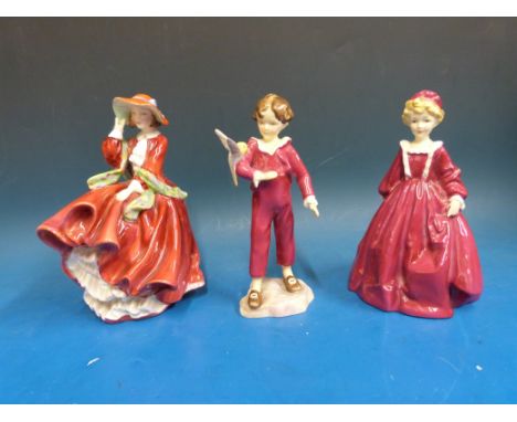 A Royal Doulton 'Top of the Hill', Royal Worcester 'Parakeet Boy' and 'Grandmother's Dress'  