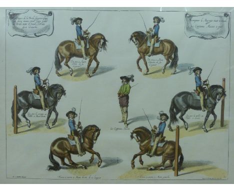 A Lucas Vorsterman coloured engraving "Horse Training with Monseigneur le Marquis" (45 x 59cm) 
