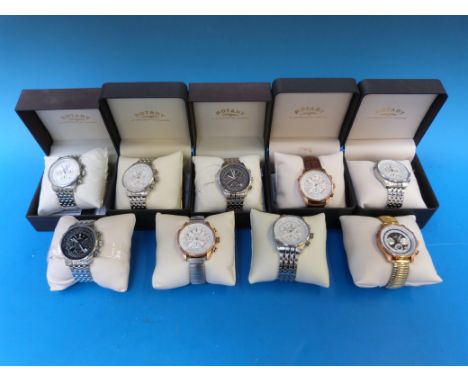 Nine Rotary Aqua Speed gents Breitling-style chronograph wristwatches, all in original boxes