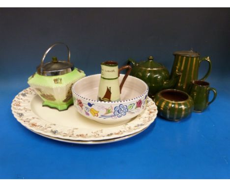 Mixed ceramics including a large Copeland Spode meat plate, further plates, a Poole bowl, a Torquay jug and a 19thC / 20thC g