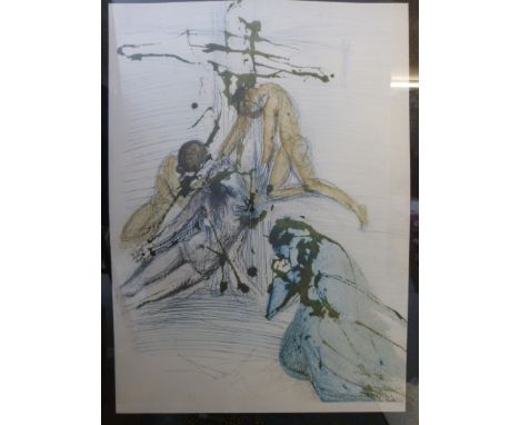 Salvador Dali: Lithograph "De Cruce Deposition" plate 97 with certificate stating that the item is authenticated by Bruce Hoc